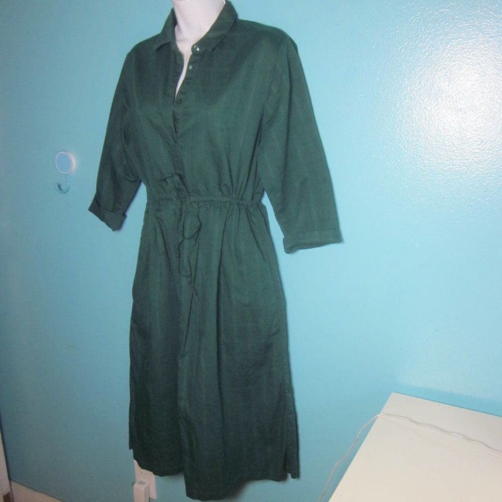 Gudrun Sjoden Womens Green Cotton Linen Dress Oversized Size S Button Front